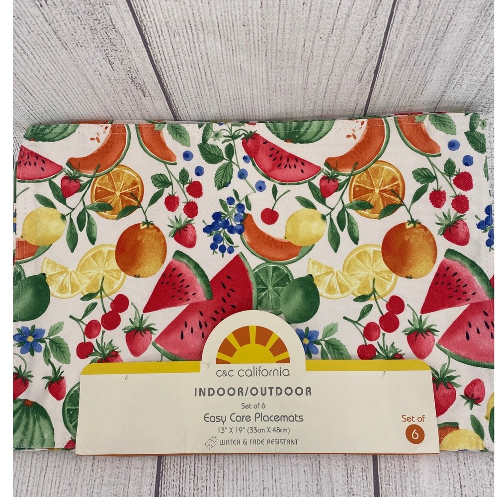 C&C California Placemats (Set of 6) Fruit Pattern Indoor Outdoor Bold Colorful